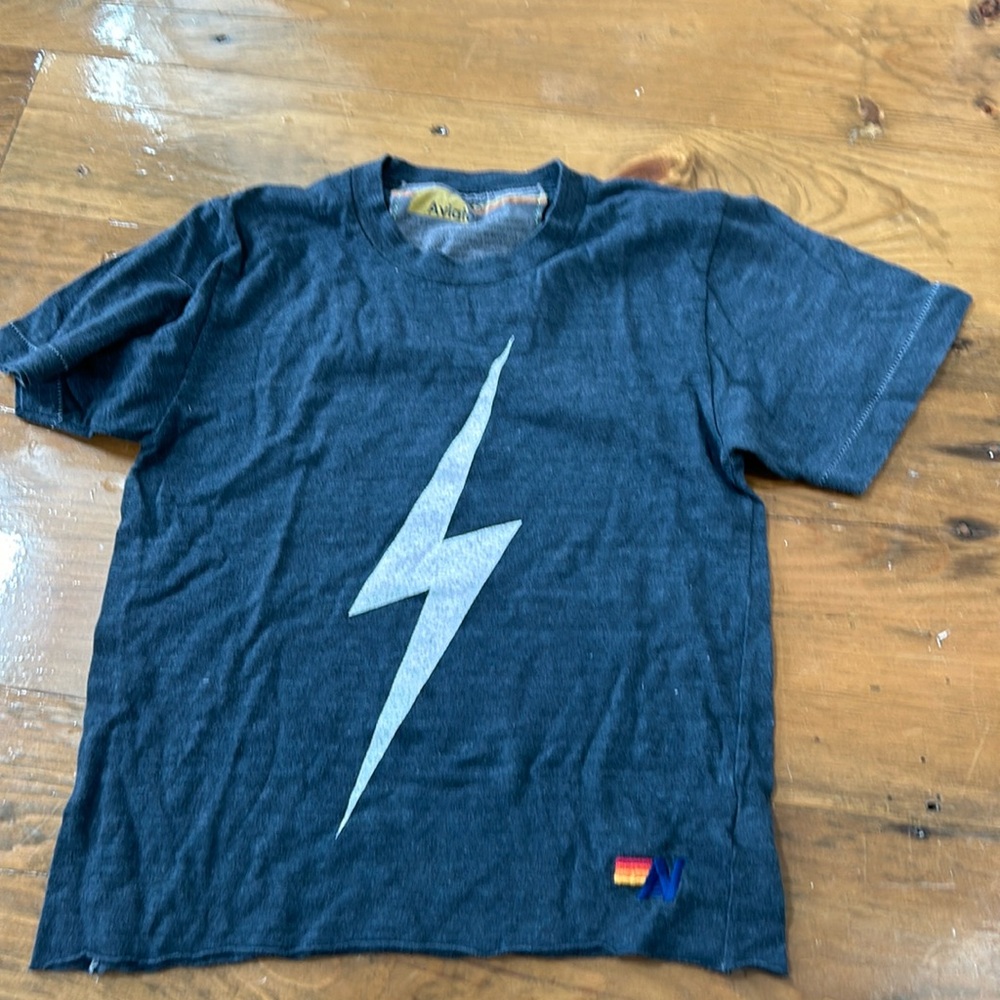Aviator nation, black T-shirt with white lightning bolt